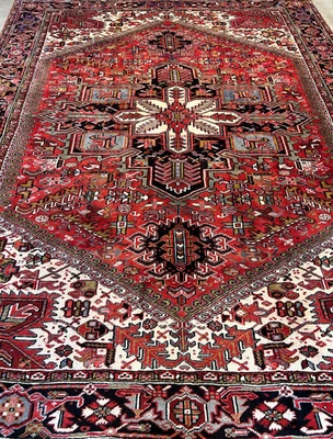 9'x11'5" Hand-KnottedWool Geometric Herize Area Rug - Handmade Tribal Carpet - Image 1 of 4