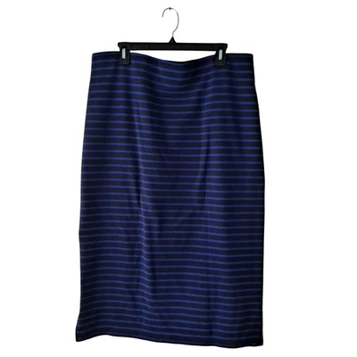 LOFT Striped Ottoman Midi Skirt Pull On Side Slit Deep Space Blue Women Size XXL - Image 1 of 4
