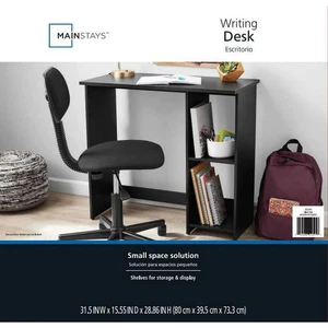 Mainstays Small Space Writing Desk with 2 Shelves, True Black Oak Finish (New) - Picture 1 of 4