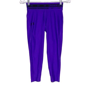 Under Armour Purple Black Leggings Spell Out Waist Kids Girls Medium YMD - Picture 1 of 9