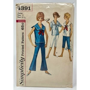 Blusa vintage Simplicity 4391 juniors campana inferior, pulsadores de pedal, mediana SIN CORTAR - Imagen 1 de 2