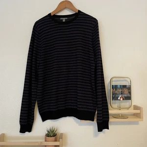 APT.9  Merino Wool Size Medium Black Purple Gray Stripe Men Sweater - Picture 1 of 7