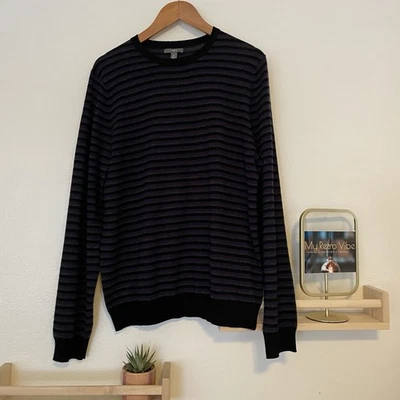 APT.9  Merino Wool Size Medium Black Purple Gray Stripe Men Sweater - Image 1 of 4