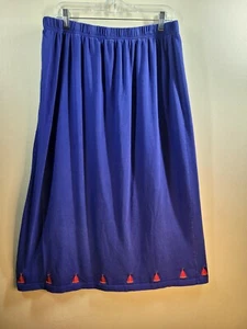 Quacker Factory Womens Embroidered Blue Sailboat Skirt Size 2X Elastic Waist Vtg - Picture 1 of 8