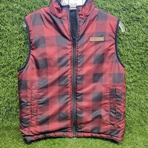 Buffalo David Bitton Red Check Full Zip Reversible Vest Kids Size Large 14/16 - Picture 1 of 17