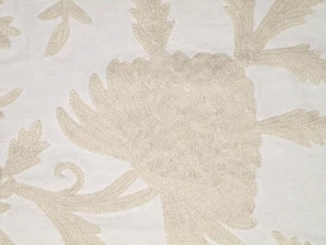 Designer Upholstery Weight Off-White Crewel Embroidered Fabric - Picture 1 of 2