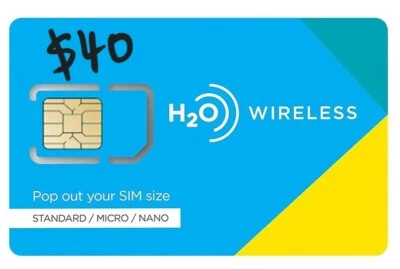 H2O $40 SIM Plan U.S.A. Unlimited Talk, Text & Data 20GB+5GB hotspot New Number - Image 1 of 3