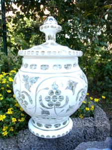 DEKORATIVES GROßES KRISTALLGLAS-DECKELGEFÄß BOWLE WEIß ÜBERFANGEN UM 1900 - Bild 1 von 10