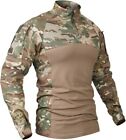 Carwornic Men's Tactical Military Assault Combat Shirt Long Sleeve Slim Fit Camo