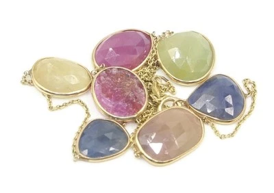 Collar Lariat de zafiro en rodajas multicolor de 18", cadena cable de oro amarillo de 14 k Foto 1 de 4