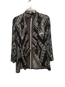 Chicos Travelers 1 Size M Boho Open Front Cardigan Cover Up Black Paisley - Picture 1 of 6