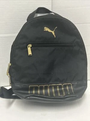Mochila escrita PUMA Evercat Puma negra y dorada con fondo de cuero Foto 1 de 4