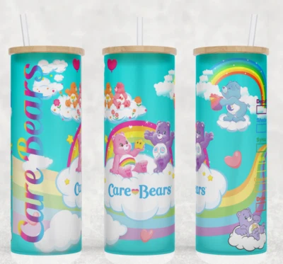 Taza vaso de vidrio esmerilado Bears Blue Clouds and Rainbow años 80 25 oz Foto 1 de 3