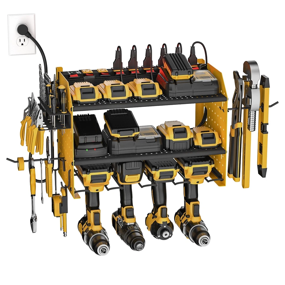 CRST Power Tool Organizer Wall Mount with 8-Outlet Surge Protector Power Strip Holder