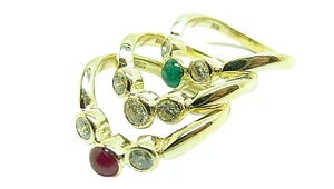 Damen Brillant Rubin Smaragd Ringe 750 Gold 18 Karat Gold Ringe Gr.55 3er Set - Bild 1 von 8