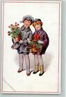 39163745 - Maedchen mit einem Blumentopf Gamaschen AK Kind 1915