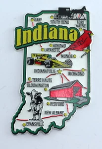 INDIANA STAATSKARTE UND LANDMARKEN COLLAGE KÜHLSCHRANK SAMMLERSTÜCK SOUVENIRMAGNET - Bild 1 von 1
