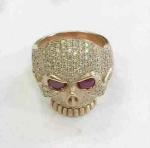 2.20Ct Round Cut Moissanite Men's Skull Engagement Ring 14K Yellow Gold Plated - Picture 1 of 8