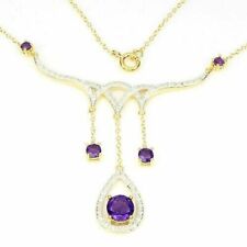 Necklace Purple Amethyst Genuine Mined Gems Solid Sterling Silver Gold Plated