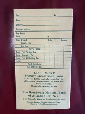 Sobre de pago vintage del Boardwalk National Bank of Atlantic City, Nueva Jersey Foto 1 de 2