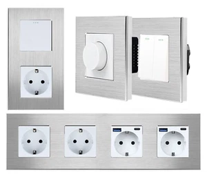 Steckdosen Lichtschalter Wechselschalter Dimmer Jalousie USB UP Alu LUXUS-TIME - Picture 1 of 157