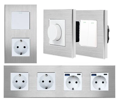 Steckdosen Lichtschalter Wechselschalter Dimmer Jalousie USB UP Alu LUXUS-TIME - Bild 1 von 4