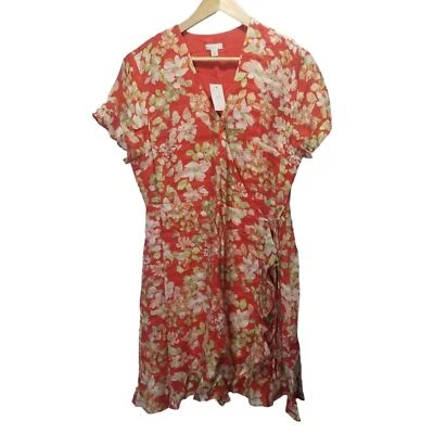 J. Jill Dress Medium Petite Floral Wrap Short Sleeve Ruffle - Image 1 of 4