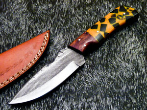 CUSTOM HAND FORGED DAMASCUS FILE STEEL SKINNING KNIFE HARD WOOD - RESIN- FR-4341