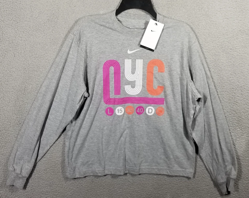 Nike Mujer Tenis Boxy Manga Larga Camiseta Pequeña W12408 Gris Calce Suelto Nueva Foto 1 de 4