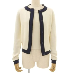 CHANEL 02C Ensemble Long Sleeve Cardigan Sleeveless Cashmere White Navy Black 38 - Picture 1 of 8