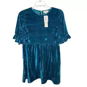 NWT Women's Nordstrom Melloday Crushed Velvet Mini Dress Teal Green Large - Picture 1 of 7