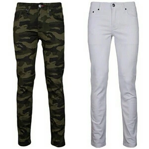 Mens Skinny Fit Jeans Pants Casual Stretch Pencil Trousers Camo and White - Picture 1 of 5