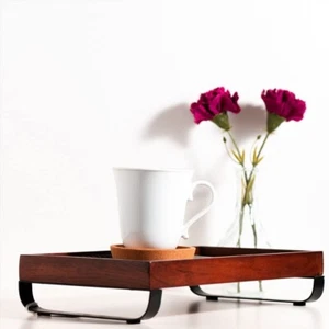 Premium Wooden Serving Tray/Platter with Black Metal Stand Mahogany Finish Gift - Picture 1 of 14
