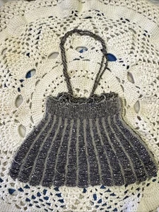 Vintage 1950s Lavender Sparkle Knit Evening Purse Metallic Chain Handle Bag - Picture 1 of 2