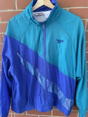 Cortavientos Reebok Vintage para hombre años 90 logotipo grande talla L - verde azulado y púrpura Foto 1 de 4