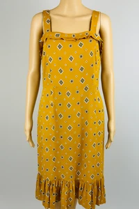Tigerlily Women’s Mustard Boho Midi Dress Size 14 Rayon Ruffle Hem Sleeveless - Picture 1 of 16