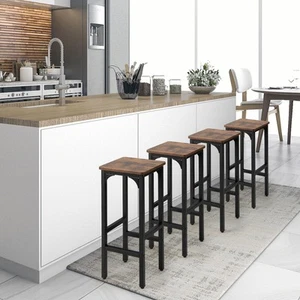 4PCS Industrial Bar Stools 28" Kitchen Breakfast Bar Chairs Rustic Brown - Picture 1 of 7