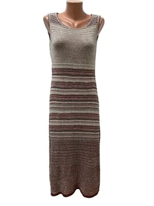 FALCONERI Gr. S 65% LEINEN Strickkleid Häkel Kleid Beige Burgund Midi Wadenlang - Bild 1 von 9