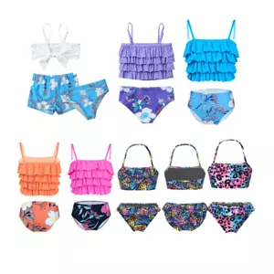 2Pcs Toddler Girls Halter Tankini Swimsuit Polka Dot Printed Criss Cross Swimwer - Picture 1 of 57