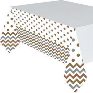 Mixed Metallic Gold Silver Chevron Modern Party Decoration Plastic Tablecover - Picture 1 of 1