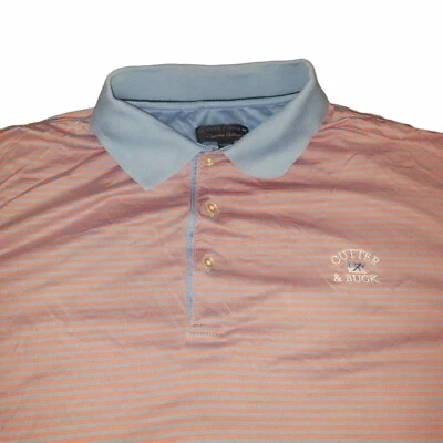 Cutter And Buck Signature Collection Men's 2XB/2TG Pink Blue Stripe Golf Shirt - Image 1 of 4