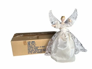 NOS Vintage Christmas Porcelain Lace Angel Tree Topper Decoration In Box - Picture 1 of 6