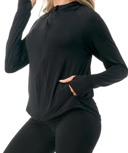 Jvini Sport Black Lightweight Hoodie Jacket UPF 50 Sun Protection Quick Dry - Picture 1 of 12