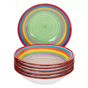6er Set Essteller tief Ibiza bunt rund Suppenteller Teller Geschirr Tellerset - Bild 1 von 9