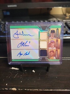 2022 TOPPS TRIPLE THREADS JOE MAUER, BYRON BUXTON, JUSTIN MORNEAU PATCH AUTO /18