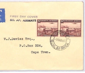 SOUTH WEST AFRICA Air Mail FDC 1937 BI-LINGUAL PAIR Windhoek Cape Town YO270 - Picture 1 of 16