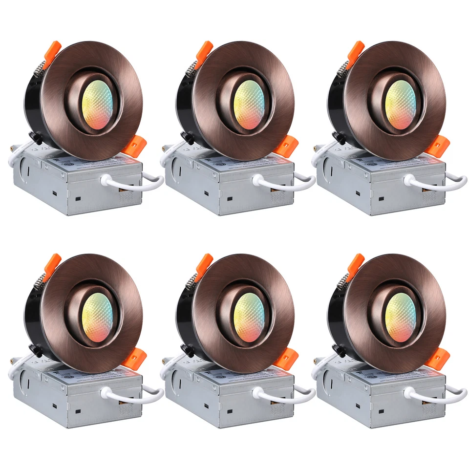 Iluminación empotrada cardán de 3 pulgadas 5CCT, 7W, bronce frotado con aceite, paquete de 6 Foto 1 de 4