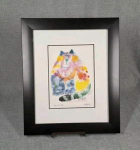 VTG Don Nedobeck Art Print "Rainbow Cat" 1998 Artist Signed Framed Matted 5"x7" - Picture 1 of 3