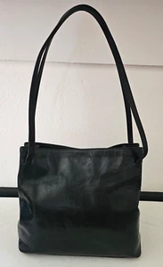 Monsac Black Leather Shoulder Bag Double Handled Satchel Classic Vintage  - Picture 1 of 14