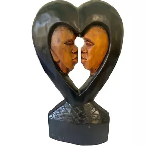 Vintage Ghana afrikanische Volkskunst romantisches Paar im Herzen Statue handgeschnitzt - Bild 1 von 7